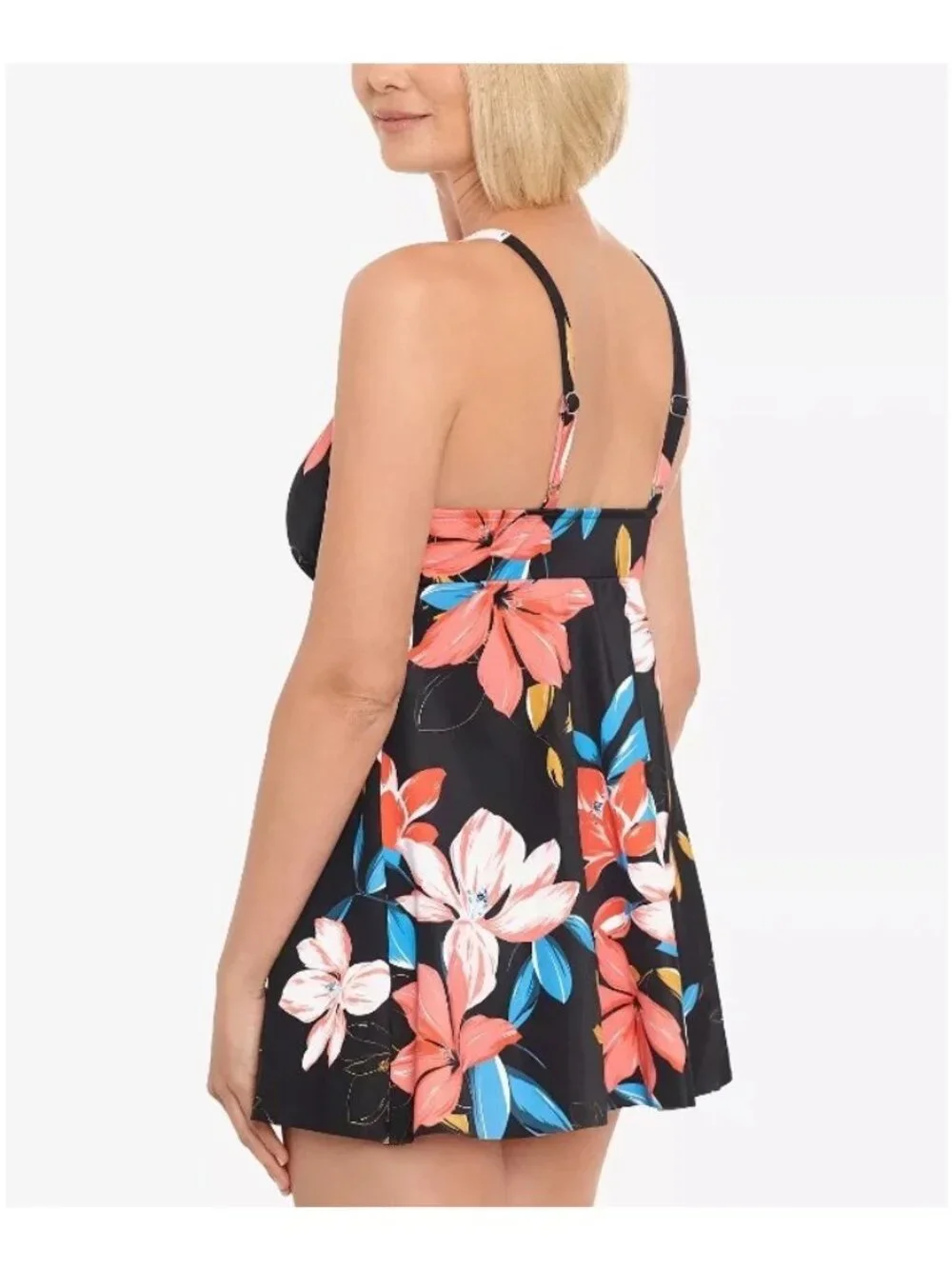 Swim Solutions Womens Tummy-Control Swimdress Black/Floral Size 18 MSRP $109 - Picture 3 of 3